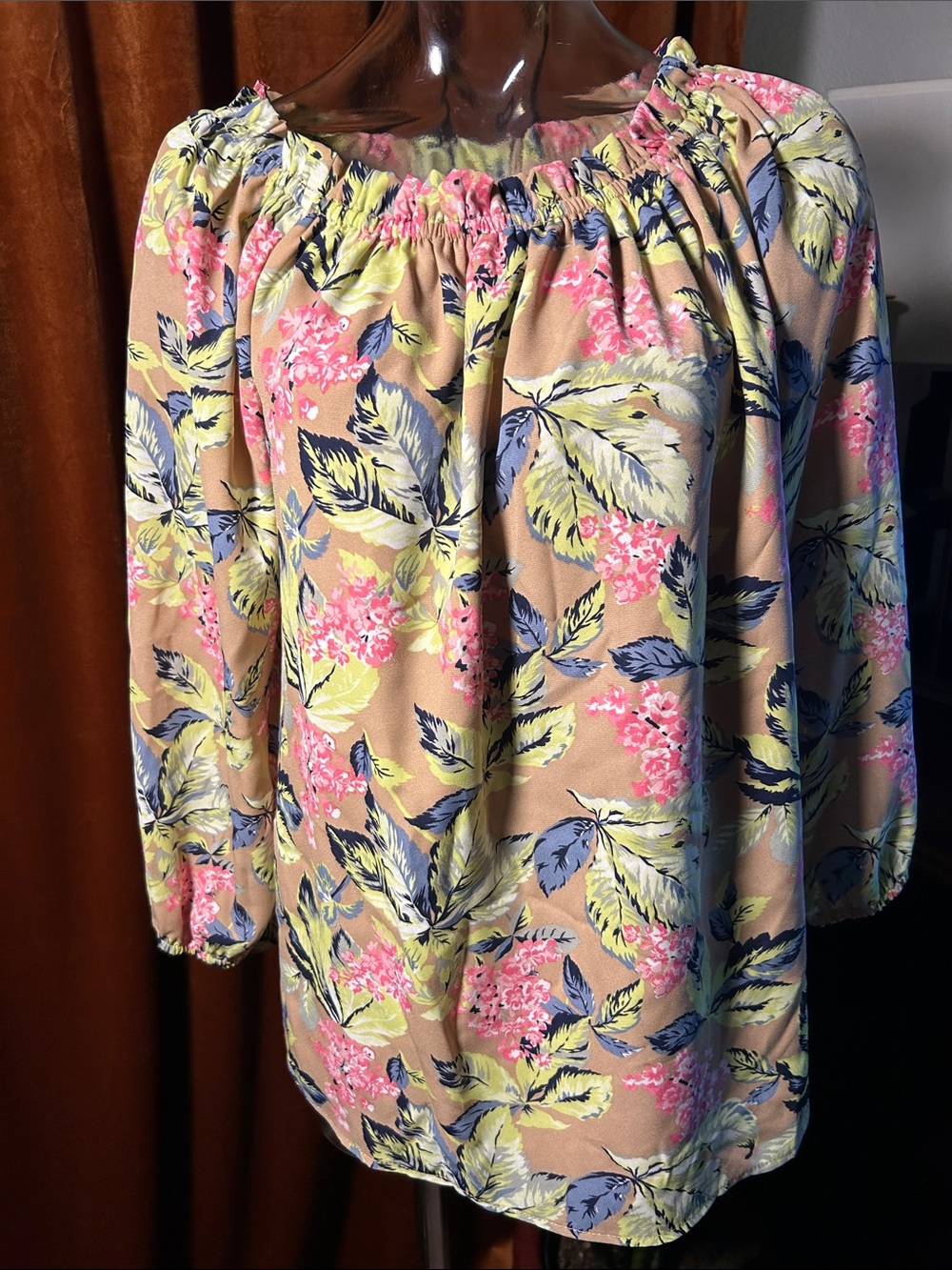 Jones New York Pink Floral Boatneck Blouse